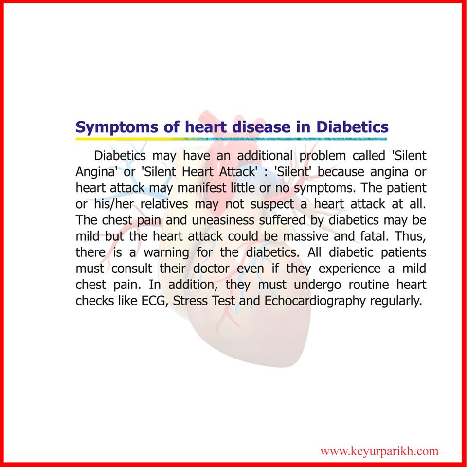 Symptoms of heart diseases in diabetics.