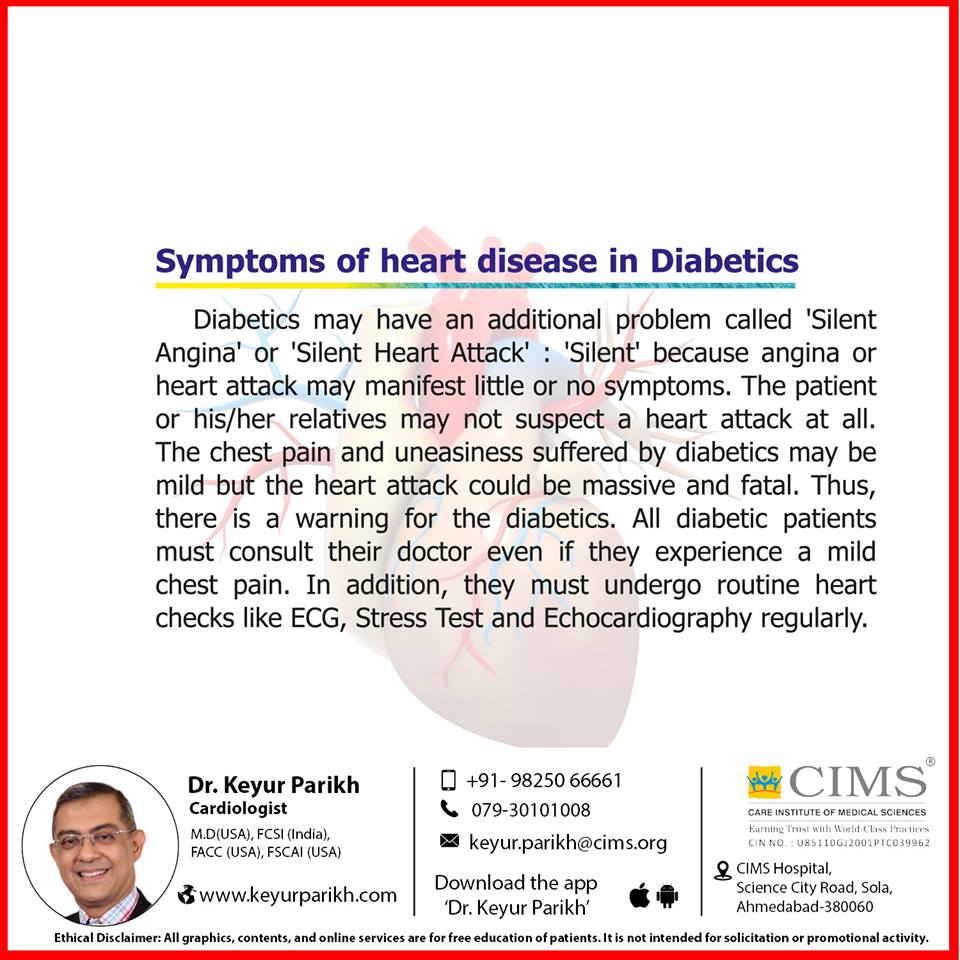 Symptoms of heart disease in diabetics.