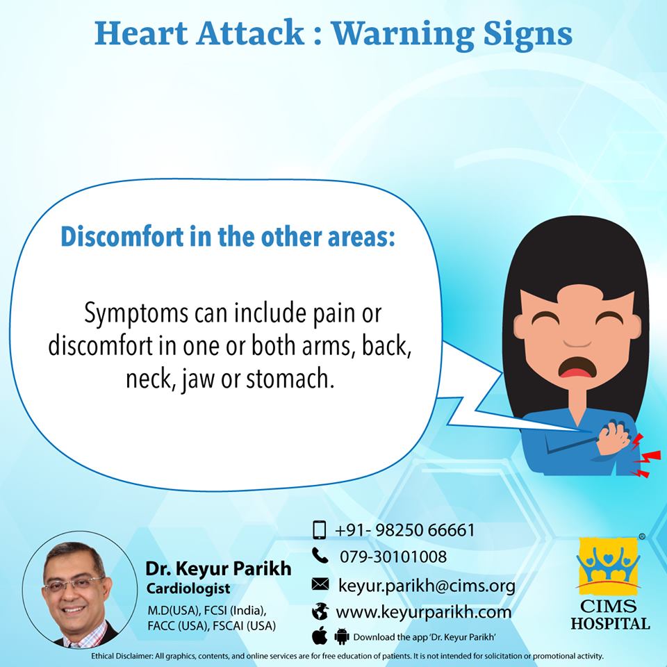 Warning signs of heart attack: Discomfort in other areas.